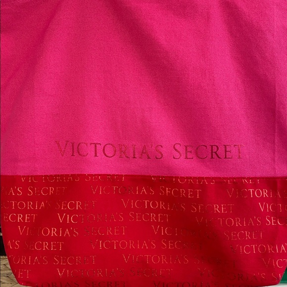 Victoria's Secret Vibrant Pink and Red Canvas Tote Metallic Beach Summer Travel - Picture 16 of 16